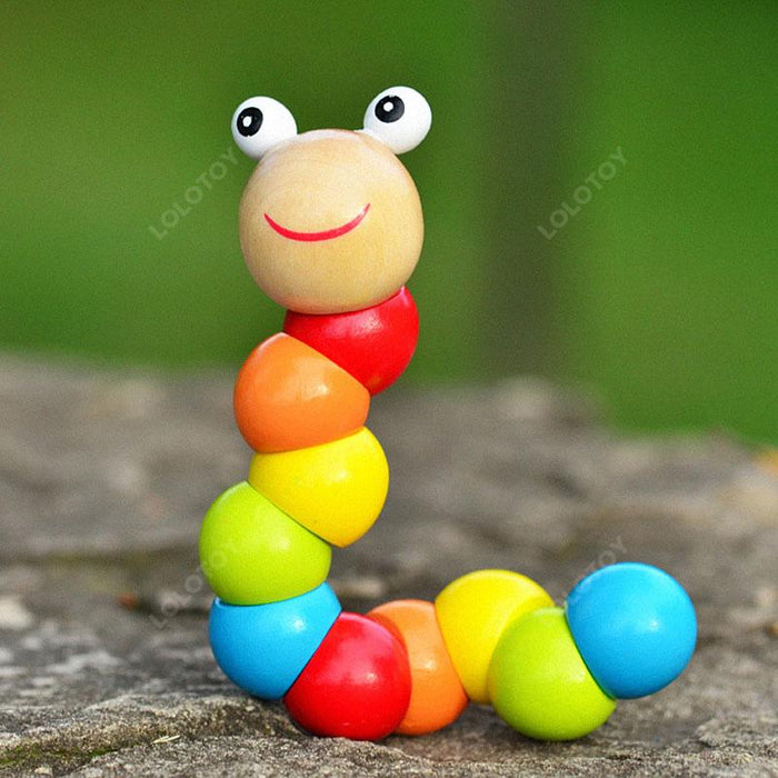 New Wooden Elastic Color Worm Caterpillar Toy Twisted Wood