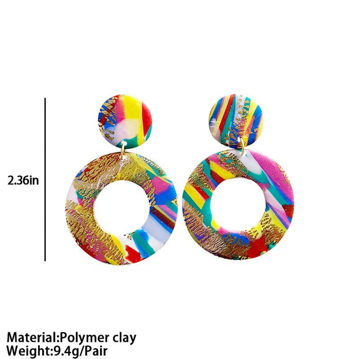 New Jewelry Art Geometry Handmade Clay Soft Pottery Earrings