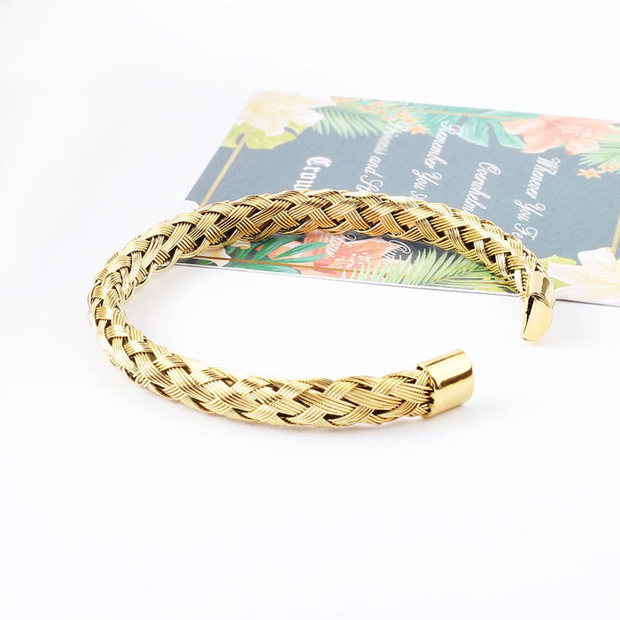 New Wire Rope Braided Bracelet Stainless Steel C-shaped Open Bracelet Bangle