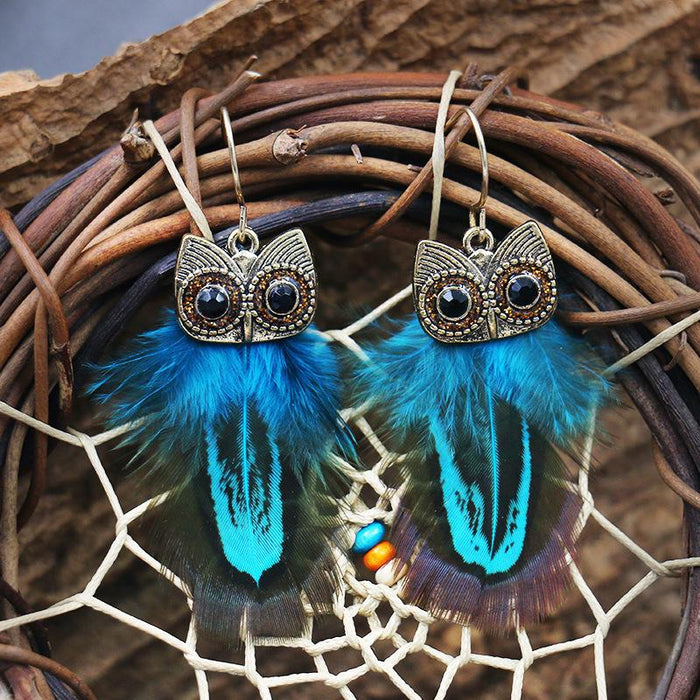 Fashionable Owl Feather Earrings