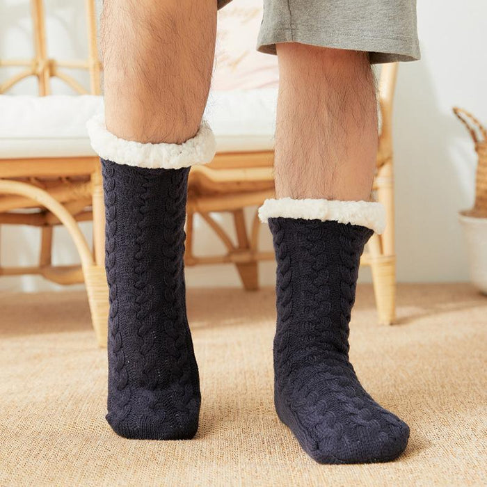 Mens Winter Warm Soft Cotton Thickened Plus Velvet Sleeping Anti Slip Sock