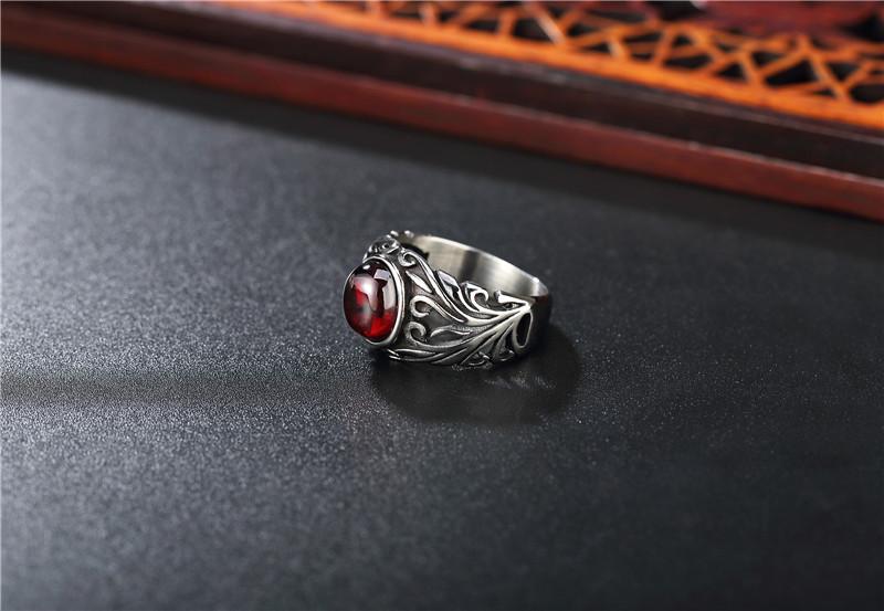 Vintage Hell Flower Ruby Titanium Steel Ring
