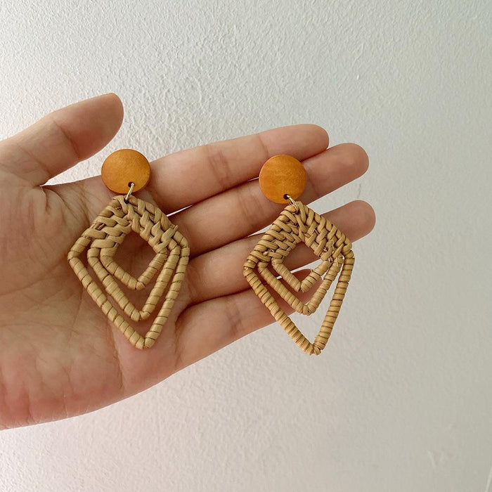 Wooden Handmade Rattan Geometric Earrings Female