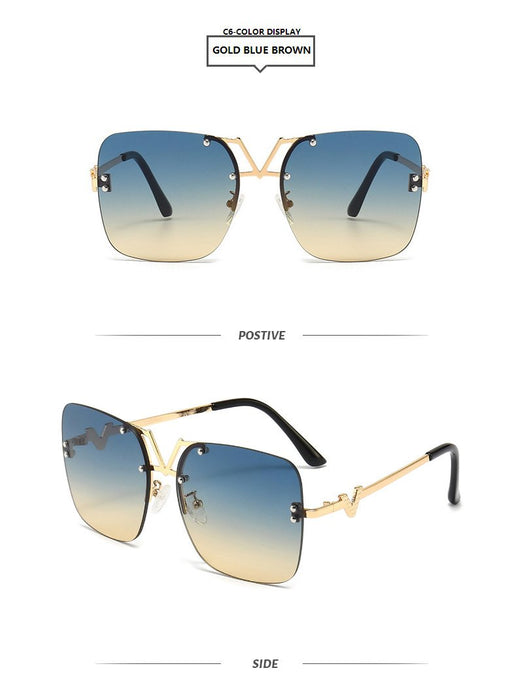 Metal square color large frame sunglasses