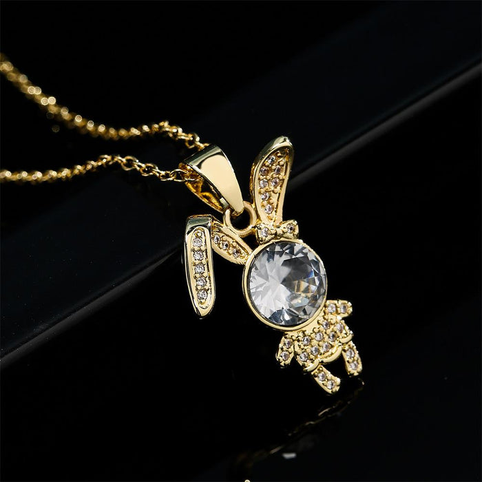 New Cute Animal Zircon Gold Color Bear Rabbit Pendant Necklace
