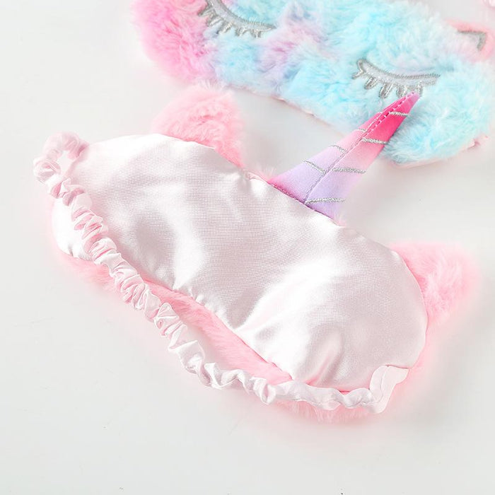 Cartoon Silver Horn Plush Unicorn Sleeping Shade Eye Mask