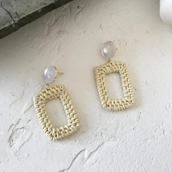 Summer Vacation Water Drop Circular Rattan Earrings