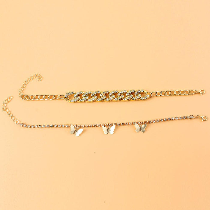 Creative Rhinestone Butterfly Pendant Foot Ornament Women's Shining Anklet