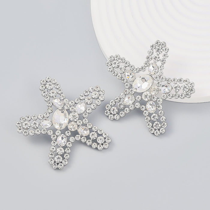 Summer Beach Rhinestone Starfish Alloy Stud Earrings