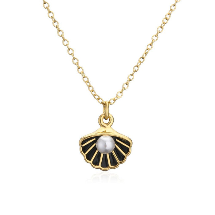 Oil Drop Shell Shape Pendant Gold Women's Necklace