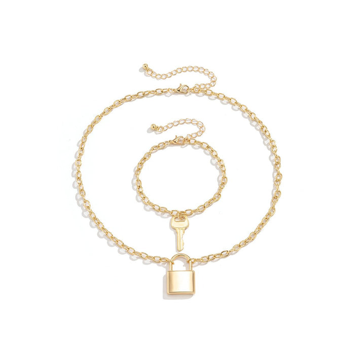 Personalized Simple Lock Pendant Single Layer Necklace Set