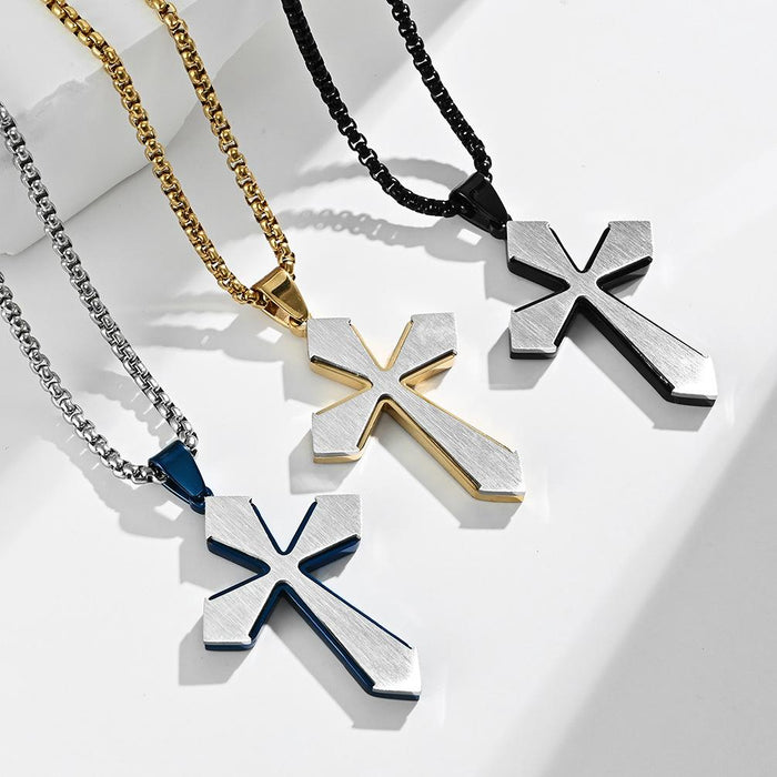 Simple Double-layer Stainless Steel Cross Necklace