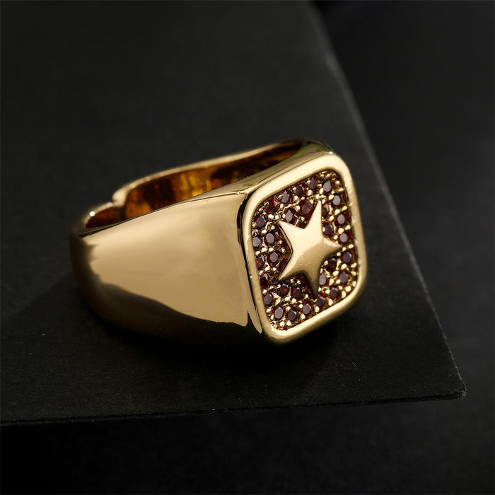 Gold Vintage Punk Style Pentagram Open Ring