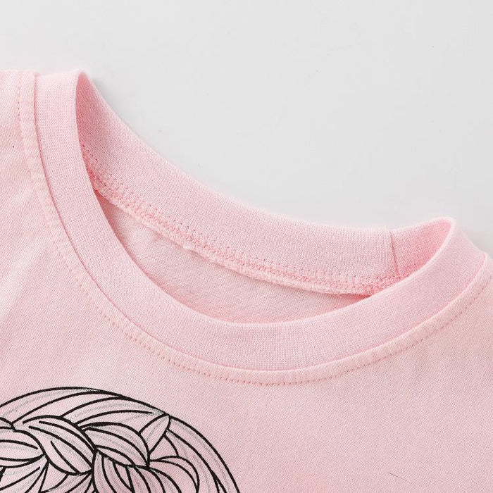 Girls' cartoon cotton short sleeve round neck