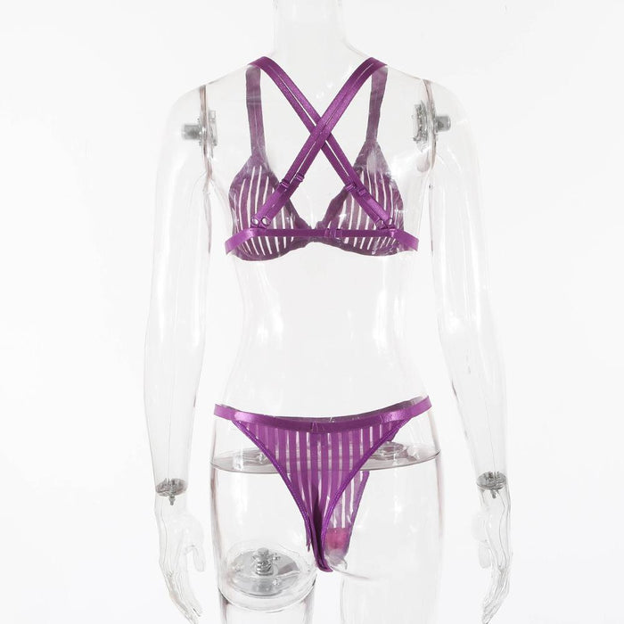 Women's Lace Stitching Underwear Striped Lingerie Set