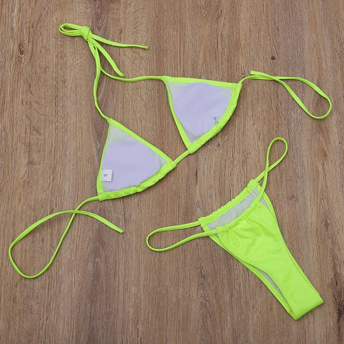 Sexy Pu Bandage Triangle Split Bikini