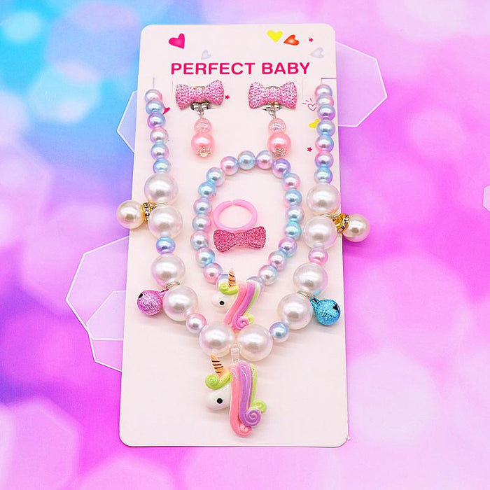 Children's Necklace Bracelet Set Imitation Pearl Necklace Unicorn Set