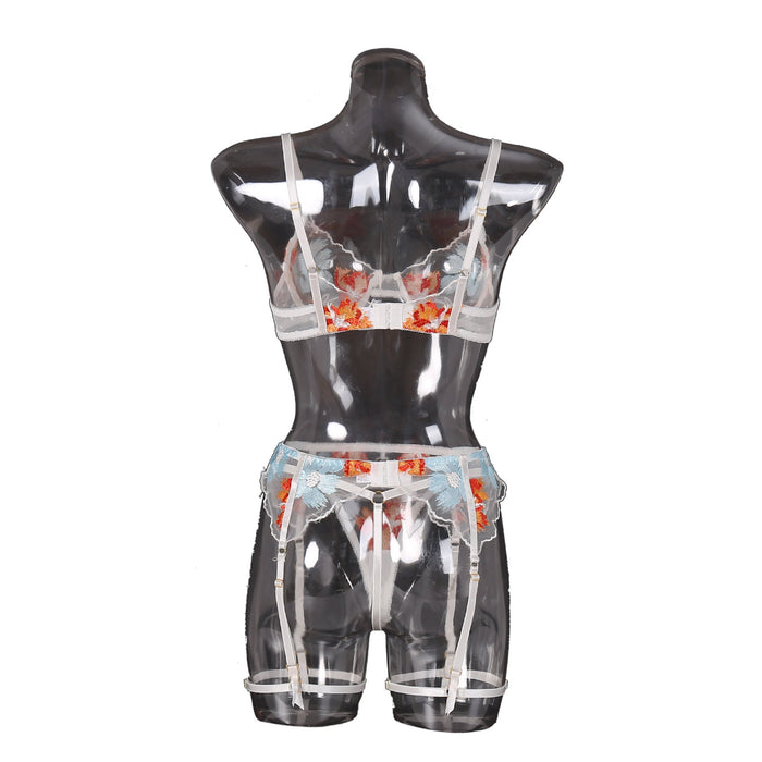 Women's Sexy Embroidered Mesh Garter Lingerie Set