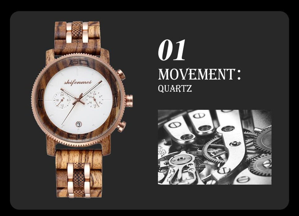 2022 New Men's Fashion Alloy Room Wooden Quartz Watch