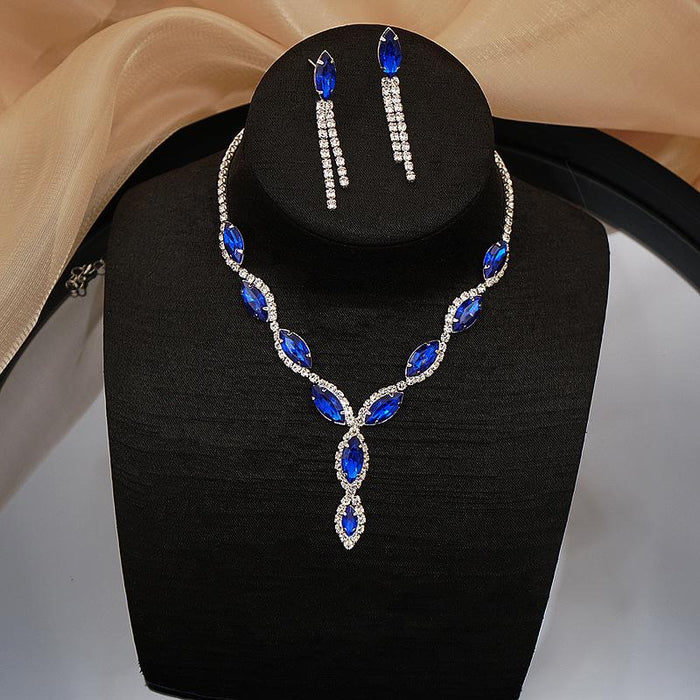 New Dress Accessories Rhinestone Necklace Earrings Two Piece Set