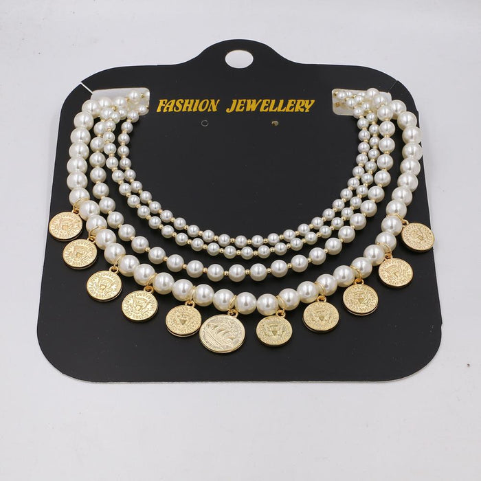 Antique Jewelry Imitation Pearl with Golden Coin Necklace