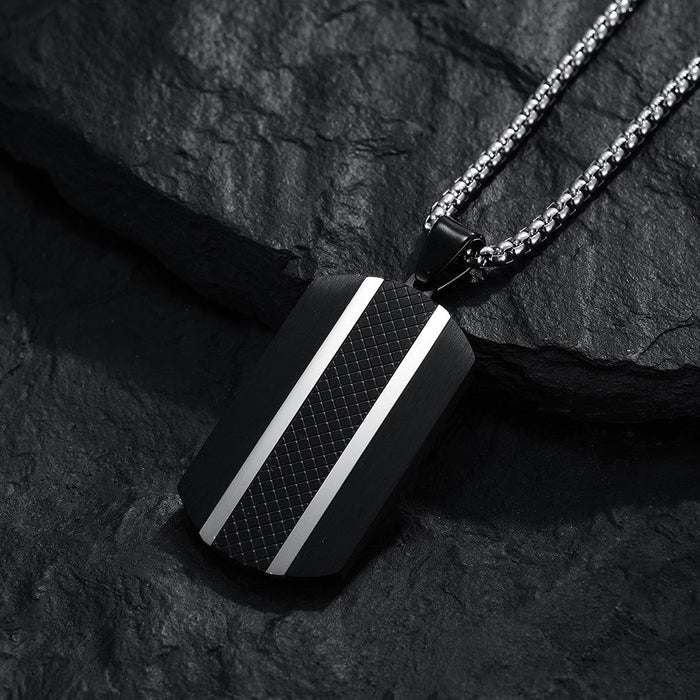 Men's Stainless Steel Checkered Titanium Steel Necklace Pendant