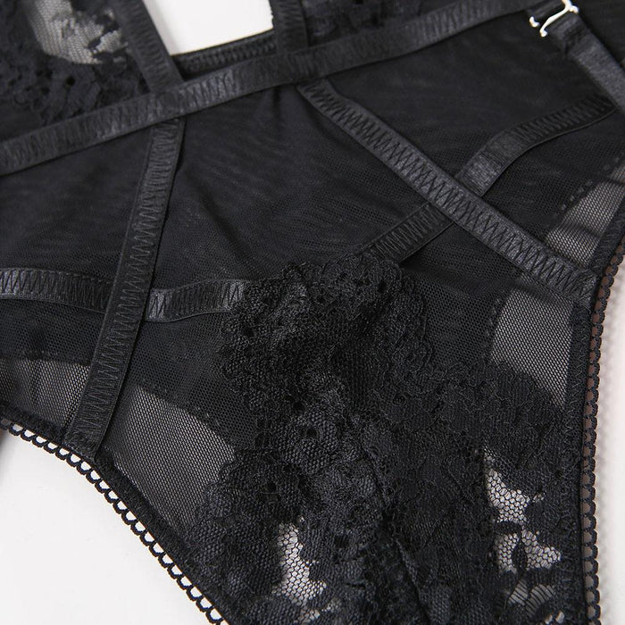 Sexy Lace Hollow Underwear Women Bodysuit with Garter