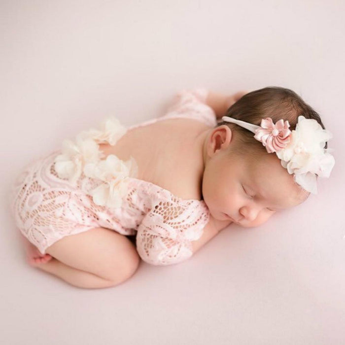 Chiffon Flower Decoration Lace Photography Clothes Pearl Hair Belt Two-piece Set