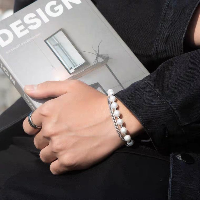 Fashion simple hip hop style double-layer titanium steel bracelet