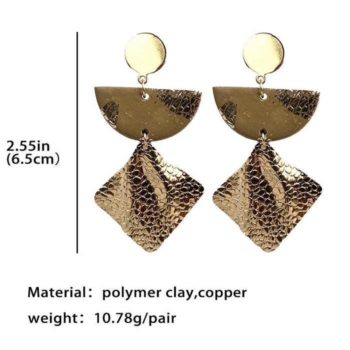 Gold Foil Soft Pottery Exaggerated Morandi Color Earrings Geometric Clay Earrings