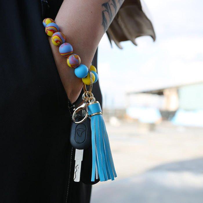 Silicone Leather PU Tassel Card Bag Bracelet Keychain