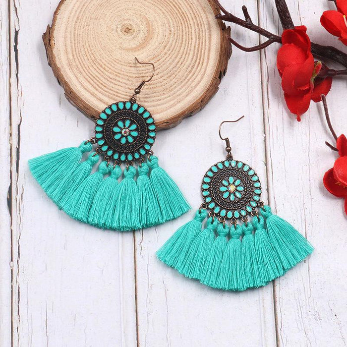 Women's Fashion Round Boho Vintage Tassel Earrings