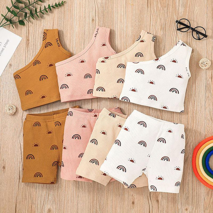 Off Shoulder Little Girl Fashion Shorts Two Piece Set