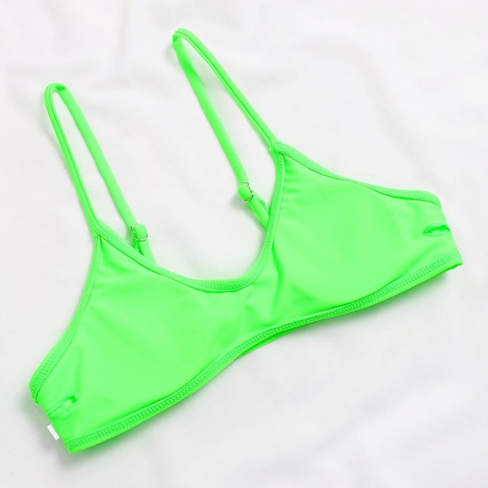 New Sexy Suspender High Waist Fluorescent Green Double-sided Split Bikini