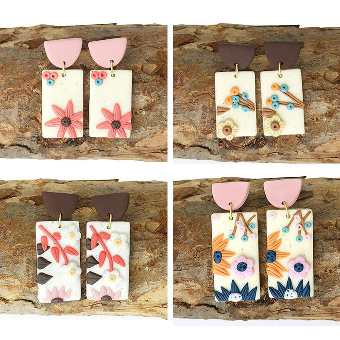 Polymer Clay Soft Pottery Earrings Hand Carved Modern Popular Jewelry