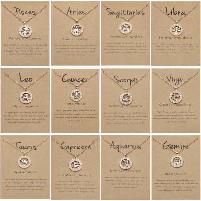 Zodiac 3D Image Pendant Card Clavicle Chain