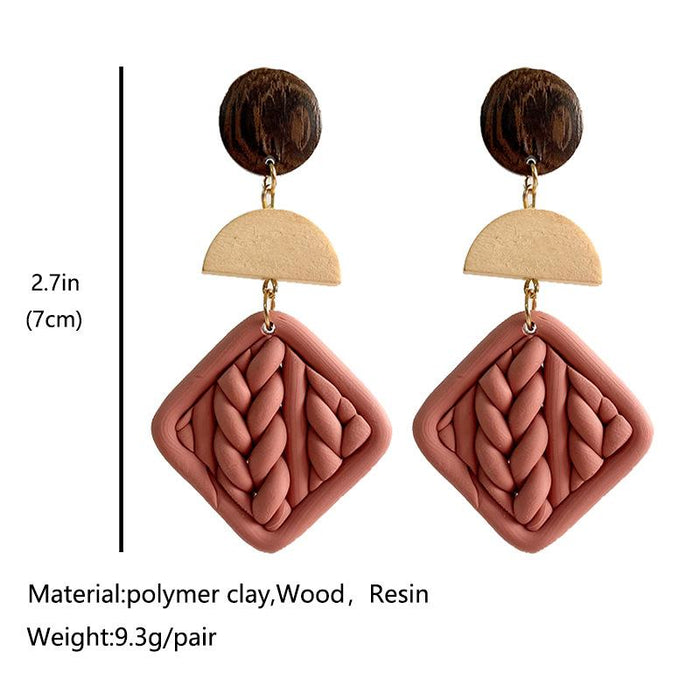 Handmade Geometric Woven Shape Soft Pottery Earrings
