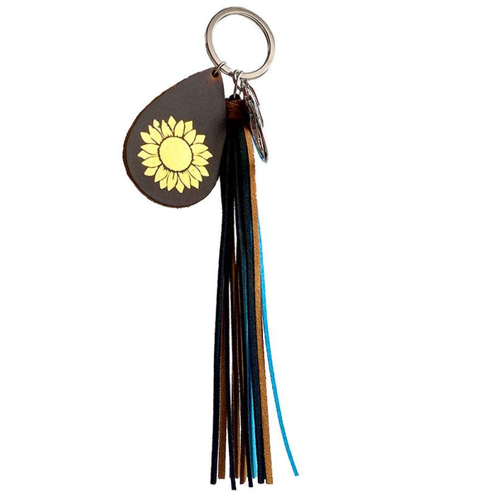 Leather Key Chain textured leather tassel pendant key ring