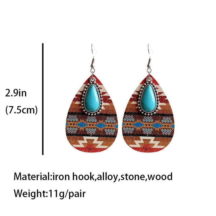 Bohemian Pine Stone Wooden Pendant Earrings