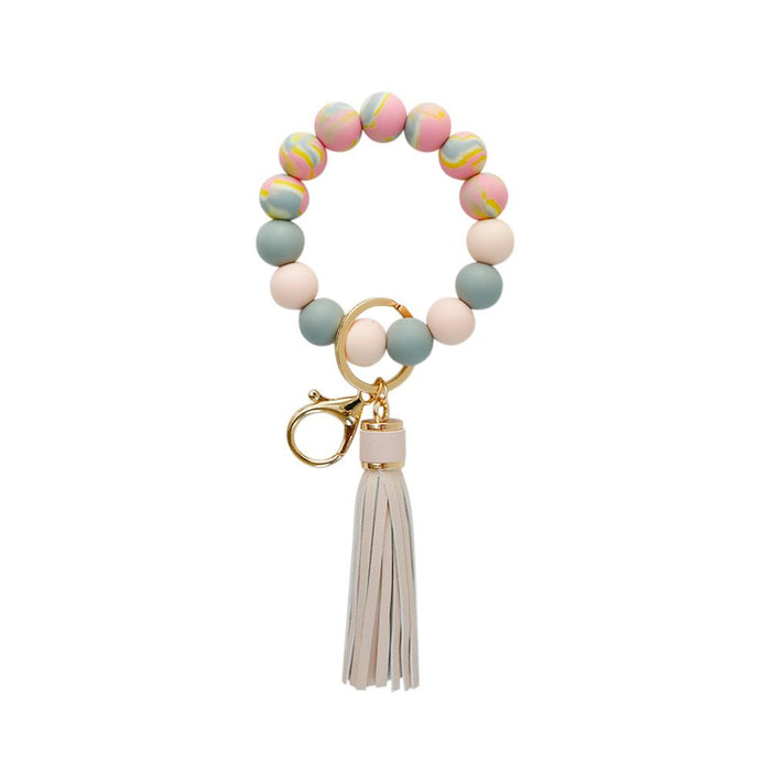 Silicone Leather PU Tassel Card Bag Bracelet Keychain