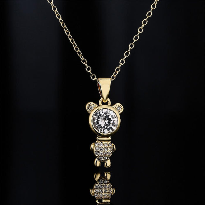 New Cute Animal Zircon Gold Color Bear Rabbit Pendant Necklace