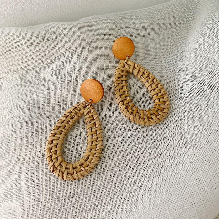 Wooden Handmade Rattan Geometric Earrings Female