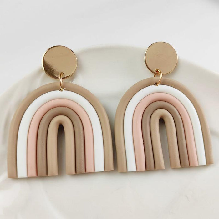 Rainbow soft pottery Earrings geometric U-shaped clay Earrings temperament Fashion Earrings