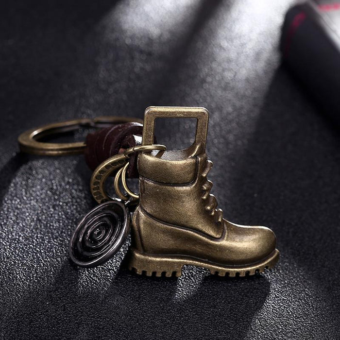 Vintage Martin boots leather key chain creative small gift hand woven car key pendant