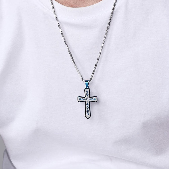 Creative Bevel Titanium Steel Cross Pendant Necklace Jewelry