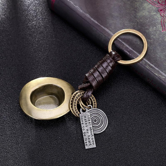 Vintage cowboy hat leather key chain creative small gift hand woven car key pendant