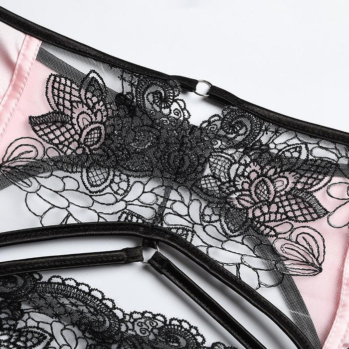 Women's Embroidered Mesh Underwear Sexy Lingerie Set