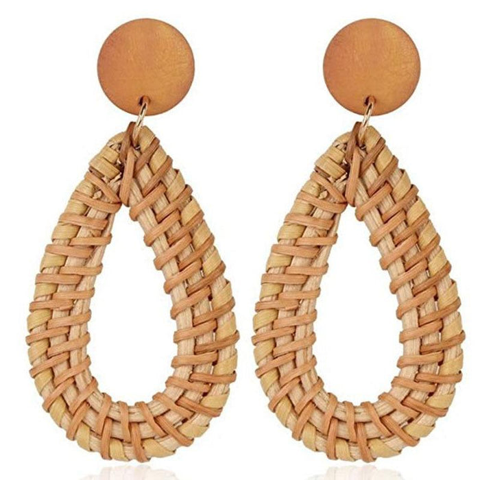 Wooden Handmade Rattan Geometric Earrings Female