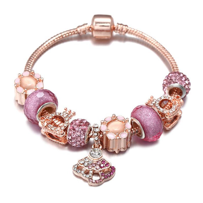 Rose Gold Beaded Pendant DIY Alloy Big Hole Bead Bracelet