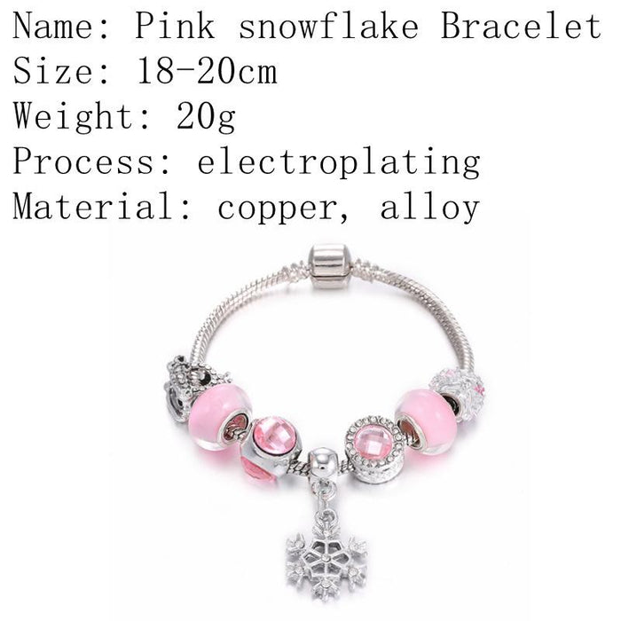 Pink series snowflake pendant glass bracelet